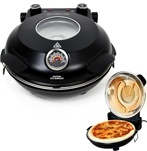 CULINARY CHEF Electric Pizza Oven with Ceramic Stone, Viewing Window, Adjustable Heat Control, Timer and 1200W Baking Power, DIY Homemade Pizzeria, Large 12” Pie Capacity (Black)