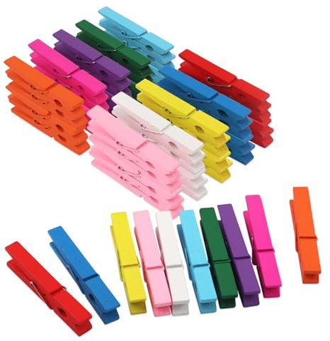 50 farbige Holz-Wäscheklammern, 7.2 * 1 * 1.3cm mini holzklammern bunt 10 Farben kleine klammern Wäscheklammern aus Holz Holzdekoration für Bilder, Collagen, Postkarten, Fotos