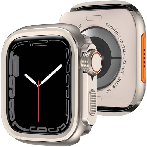 Amizee 2 i 1 metallfodral kompatibelt med Apple Watch SE 3/2/1-serien 6/5/4 44 mm, hård PC anti-repor metall ram med bakstycke skyddshölje för iWatch 44 mm, titan