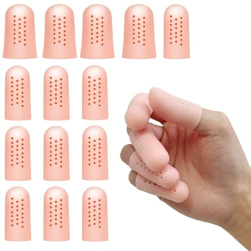 KUKUPOW Protector de Dedos de Gel Transpirable 14 Piezas, Funda Dedos Manos Transpirables, Protector Dedos Mano, Funda Finger Protector, Dedos de Gel Transpirable para Hombres y Mujeres