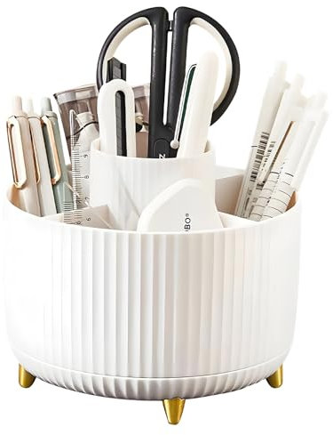 Crihovy Schreibtisch Organizer, Drehbar 360° Weiß Stiftehalter, Große Stifte Stift Organizer Aufbewahrung Drehstifthalter, Büro Pencil Rotating Pen Holder Drehbarer Regenbogen Stifttopf