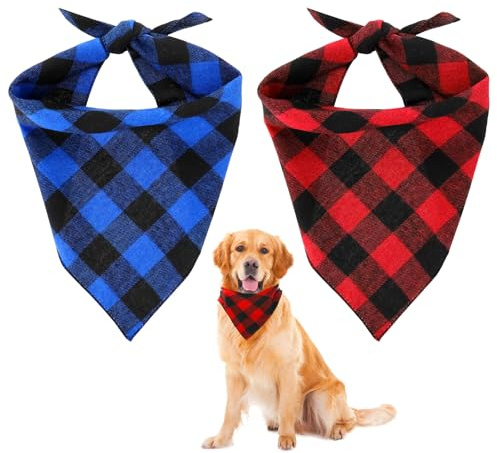 Dog Bandana, 2PCS Triangle Dog Bandanas Plaid Adjustable Bib Washable Dogs Bandanas Apparel Handkerchief Accessories for Large Medium Dogs Puppies Pets
