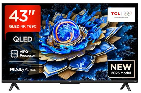 TCL 43T69C 43 Zoll QLED, Direct LED TV, 4K HDR TV, Smart Google TV (Dolby Vision & Atmos, Game Master, Motion Clarity, Kompatibel mit Google Assistant & Alexa)