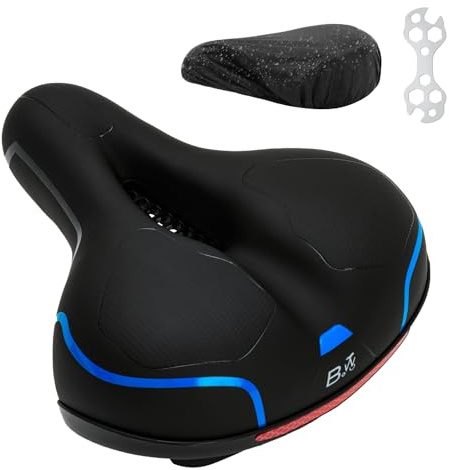 BWBIKE Universal Bike Saddle - Wide Comfortable Cycling Seat with Memory Foam Padding Exercise Bicycle Seat, Shock Absorbing Design & Waterproof Leather Cover, Replacement Cushion for City,Moutain