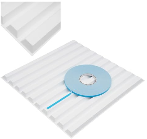 Lot de 12 panneaux muraux 3D rainurés en plastique PVC - Revêtement mural - Panneaux de plafond - Décoration rayée - Panneaux muraux 3D - Blanc - 50 x 50 cm - 3 m² (blanc)
