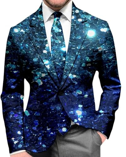 RUMAOZIA Giacca con brillantini, da uomo, sportiva, con paillettes, costume da carnevale, blazer anni '70, a maniche lunghe, slim fit, con un bottone, per matrimoni, feste, carnevale, S blu., XXL