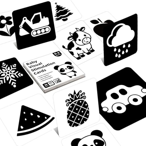 Tarjetas visuales en y Negro – Juego de Aprendizaje de Contraste | Ayuda de Enfoque temprano | Tarjetas de Actividad de Desarrollo de visión de Alto Contraste, de estimulación educativa