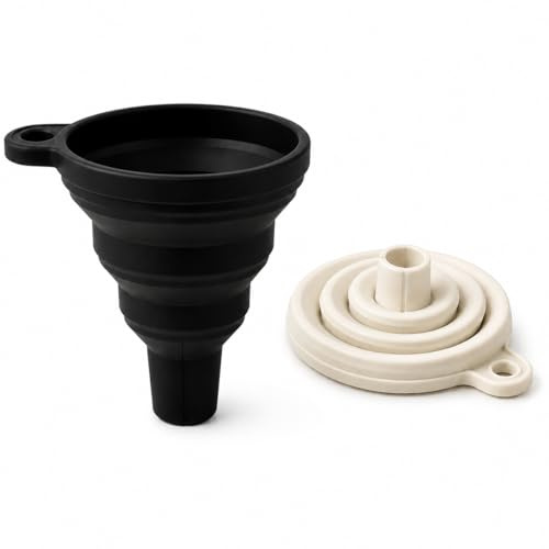 Embudos de Silicona Plegables (Pack de 2) Color Negro y Crema, Libres de BPA, Resistentes al Calor, para Aceite, Líquidos y Cocina