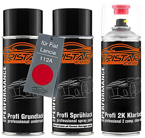 TRISTARcolor Vernice per auto Kit bombolette spray 2K per Fiat/Lancia 112A Rosso Starter Vernice di fondo vernice di base 2 componenti vernice trasparente bomboletta a spruzzo