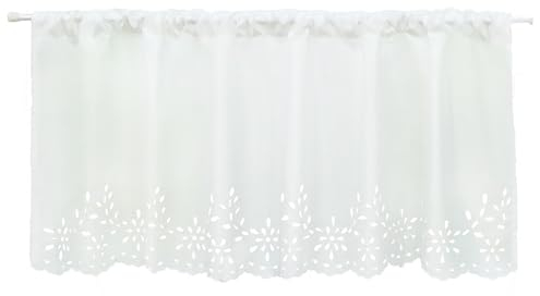 Joyswahl Küchen Scheibengardine Voile Bistrogardine mit Lasercut-Muster »Carmen« Stangendurchzug Gardine Stores HxB 30x120cm Weiß 1er Pack
