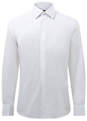 Dobell Mens White Tuxedo Dress Shirt Regular Fit Standard Collar Double Cuff Plain Fly Front-16.5