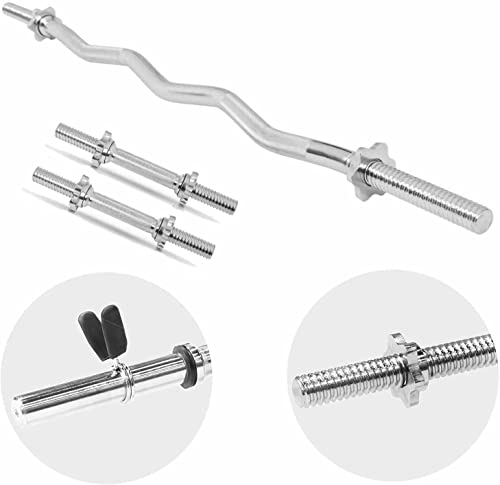 GORILLA SPORTS® Hantelstangen Set - SZ Curlstange 120cm, Kurzhantelstangen 35cm, Sternverschlüssen/Federverschlüssen, Ø 30mm, gerändelte Griffe, aus Chrom, Silber/Schwarz - Hantelset, Langhantelstange