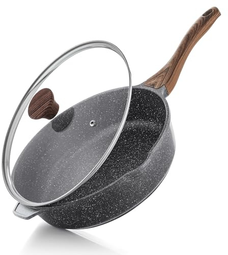 SENSARTE Nonstick Deep Frying Pan Skillet, 11-inch Saute Pan with Lid, Stay-cool Handle, Chef Pan Healthy Stone Cookware Cooking Pan, Induction Compatible