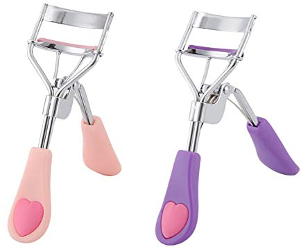 NC 2 Pezzi Piegaciglia, Bigodino per Ciglia, Piegaciglia in metallo Strumento di trucco professionale, Adatto tutte le forme oculari, Strumento di trucco professionale(Rosa + viola)