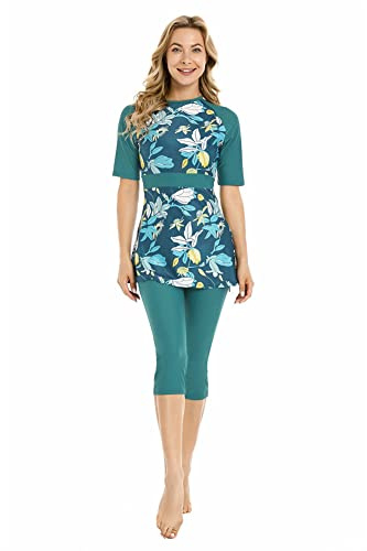 Costume da Bagno Rash Guard Costume da Surf a Maniche Corte Costume da Bagno Modesto da Donna Burkini Costume da Bagno Modesto (XL,J3)