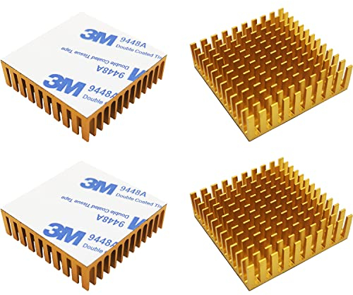 CTRICALVER Disipador de calor (Oro), Aluminio disipador de calor, con cinta 3M, Para amplificador LED de alta potencia, 40 mm x 40 mm x 11 mm (4 Pcs)