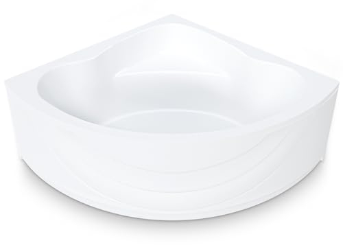 AQUADE Acryl Eckbadewanne 140x140 Modell: Kassel - Weiß Badewanne Komplettset 140x140 - Badewannen mit Wannenfüßen + Schürze + Ab-Überlauf mit Zulauf
