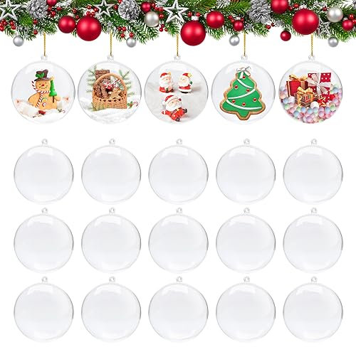 DICLLY 20 Stücke Acrylkugeln Transparent Set(8cm) DIY Befüllen für Weihnachtsschmuck, Christbaumkugeln, Durchsichtige Kunststoffkugeln, Weihnachtsbaumschmuck, Acrylkugel mit Aufhänge-Öse