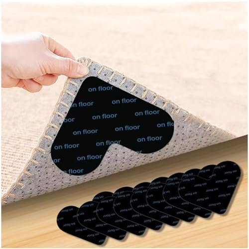 YOUNLEN Rug Pad Grippers for Carpet,8 Pairs Non Slip Rug Tape Grip Carpet Corner,Washable,Reusable Rug Corners Sticker to Hold Rug Down Flat on Hardwood Floors and Tiles