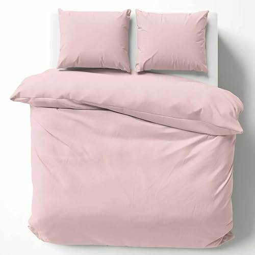 Cotton Castle Bettwäsche Bettgarnitur Bettbezug 100% Baumwolle 135x200 155x220 200x200 200x220, Farbe:Rosa, Größe:200 x 220 cm