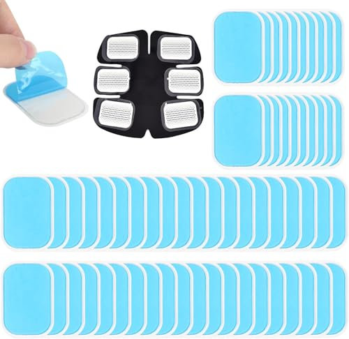 Luabue 60 Stück EMS Gel Pad Ems Muskelstimulator Pads Abs Trainer Ersatz Gel Pads EMS Muskelstimulator Ersatzteile für EMS Trainer Bauchtrainer Elektrische Muskelstimulation 65 x 45mm