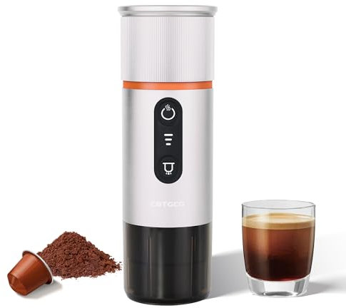 COTGCO Cafetera Portatil Capsulas para Viaja: 12V Maquina Espresso Portabil con Bateria para Camión Coche - Prepara 8 Espressos con una sola Carga - Compatible con Cápsulas Nespresso - Blanco -