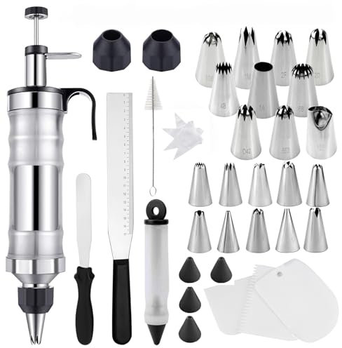 anneratteryer Set da 34 pezzi Viene fornito con 20 ugelli Penna decoratrice dolci Sparabiscotti Sac a poche Beccucci sac a poche Kit pasticceria per Cupcake Biscotti Pane alla crema Dessert nero
