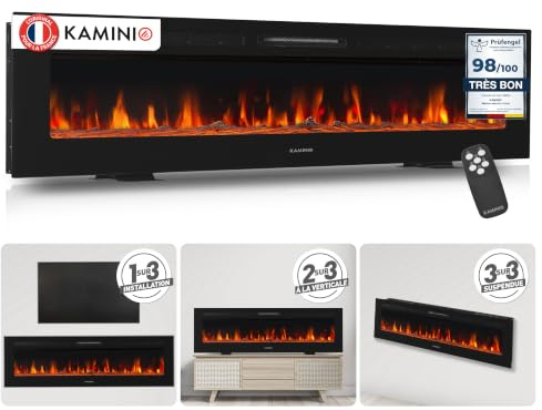 KAMINIO Elektrisk kamin MARLON - Elektrisk 3-i-1 kamin med värme, 3D-flammeseffekt, 12 flammfärger, fjärrkontroll (70 tum (177,8 cm))