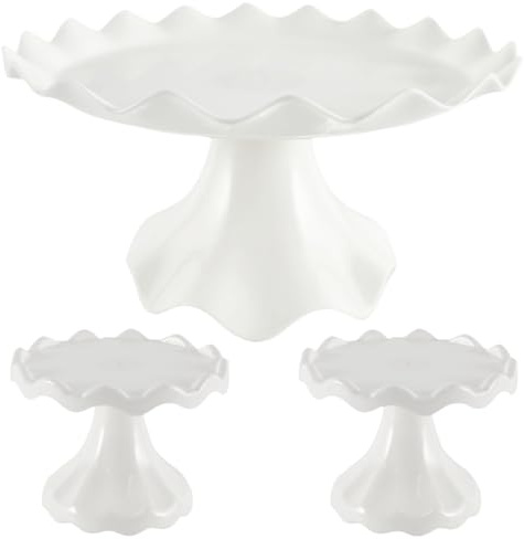 Juego de 3 soportes para tartas, soporte para tartas con cordones, mini soporte para tartas para fiestas, bodas, cumpleaños, celebraciones, baby shower, aniversario (blanco)