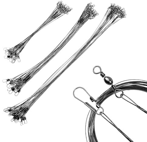 Stahlvorfächer, Stahlvorfach Hecht, Angeldrahtvorfächer, Nylon-beschichtete Angelschnur, Vorfächer mit Wirbeln und Druckknöpfen, 72 Pcs 15/20/25 cm Jeder 24Pcs Für Raubfische, Hidden Hauptschnu