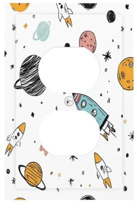 Mexpekil Cartoon Space Rockets Planets Light Switch Cover, 1 Gang Single Duplex Wall Plates, Decorative Outlet Covers Switchplate for Home Office
