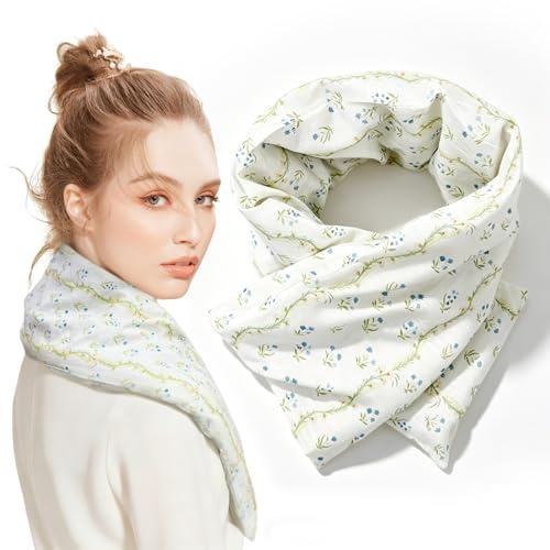 uncn Cojín de granos 68 x 11 cm, 800 g, diseño de abanico dividido con bordado de margaritas, cojín térmico grande, para microondas para cuello y hombros