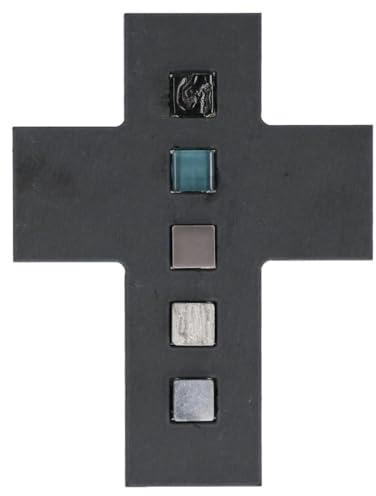 Butzon & Bercker Schieferkreuz – Wandkreuz mit Mosaiksteinen, 17 x 13 cm, Original Naturstein, stabile Aufhängung, Geschenkverpackung