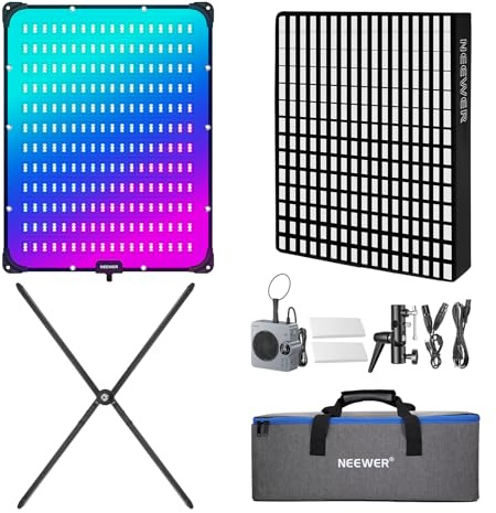 NEEWER Pro 200W Kit d'éclairage vidéo LED Flexible avec Panneau Lumineux RGB et softbox, contrôle par app/2,4 GHz/DMX, température Couleur 2500-10000 K, 25000 lux/0,5 m, IRC 95+, AF200C