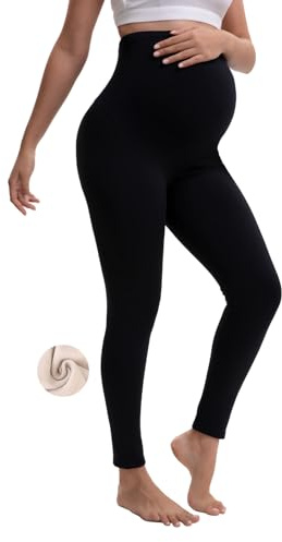 ANTLOOWW Leggings Premaman da Donna con Fodera in Pile, Pantaloni Premaman A Vita Alta, Tessuto Elasticizzato sulla Pancia, Pantaloni Premaman Coprenti (IT, Testo, M, Regular, Regular, Nero)