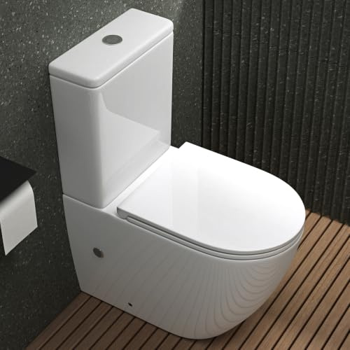 Mai & Mai Stand WC mit Spülkasten aus Keramik, spülrandloses-WC weiß 36x63x82cm, bodenstehende-Toilette mit Absenkautomatik inkl. Spülkasten Stand179T