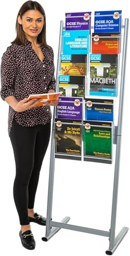 Metroplan Freestanding Leaflet Holder | 12 x A4, Clear PVC Pockets, Brochure Dispenser | Complete Visibility allows easy browsing | Literature Display Stand | Ideal for Office, School or Reception