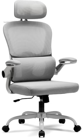 Magic Life Silla de Oficina Ergonómica con Respaldo de Malla, Soporte Lumbar Ajustable, Reposabrazos y Altura Regulable para Home Office (Blanco)