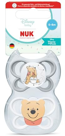 NUK Perfect Match Air Baby Schnuller | 0-6 Monate | Orthodontische Schnuller, die Luftzirkulation fördern & Speichel-Ausschlag verhindern | 95% Baby-Akzeptanz** | Disney Winnie Puuh | 2 Stück