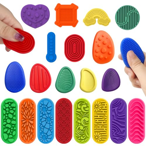 20 Pièces Fidget Toys Pierre Sensorielle, Fidget Toys Sensory Stone en Silicone, Jouets Apaisants pour Pierres préoccupation Colorées et Texturées pour Enfants Adultes, Jouets Anti-Stress (20B)