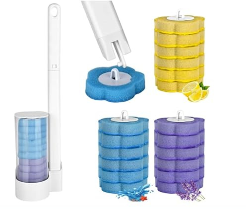 YYTECH Escobilla de inodoro desechable con 18 recambios de limpiador, sistema de limpieza de inodoro con cabezales de recarga desechables, juego de varillas para inodoro de pared
