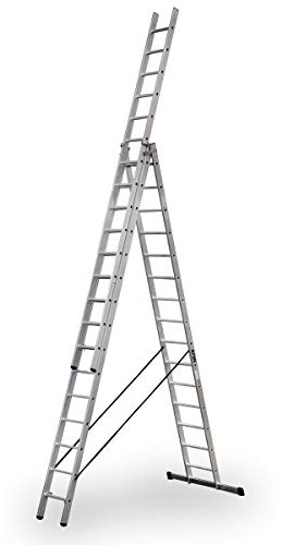 Escalera Industrial de Aluminio Triple Tijera un Acceso con Tramo Extensible 15 x 3 peldaños Serie Robust