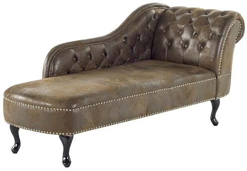 Beliani Retro Récamiere im Chesterfield Style Kunstleder rechtsseitig braun Nimes