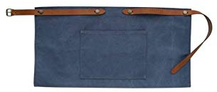 Crafted Leather & Lifestyle Handgefertigte Leder-Schürze mit Tasche, gewaschen, Blau (mit cognacfarbenen oder schwarzen Trägern)