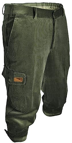 La Chasse® Cord-knäbyxor herr oliliv/grön knäbockare med benficka och knivväska, manchesterbyxor för jägare och vandrare jaktbyxor, Oliv/grön, 54 SE