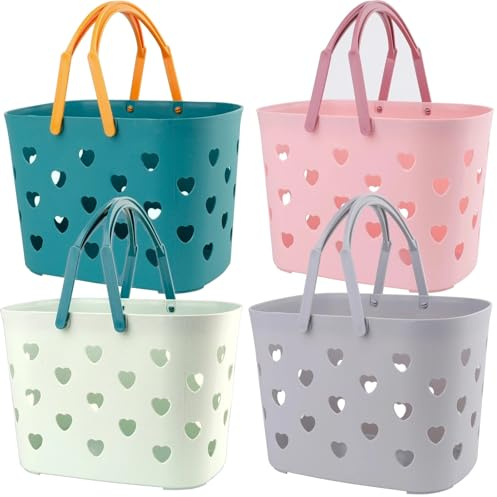 Peohud Paquete de 4 cestas de ducha portátiles con asa, cesta de almacenamiento de plástico para ducha y accesorios de cuidado, organizador para baño, dormitorio universitario, despensa, cocina