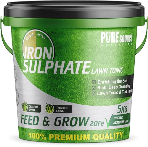 PSN 5KG PREMIUM Iron Sulphate (Makes up to 2500L When Diluted & Covers up to 2500m2) Pure Lawn Tonic Ferrous Sulphate of Iron Lawn Conditioner and Turf Hardener Dry Powder easily soluble in water