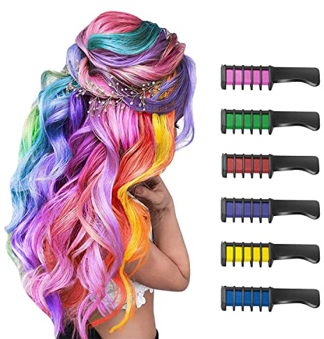 Hair Chalk for Kids Girls, MSDADA Temporary Hair Color Dye for Kids Gifts for Girls Age 6 7 8 9 10-12+Colour Hairspray for Birthday St. Patrick's Day Children's Day(Blue,Purple,Green,Pink,Red,Yellow)