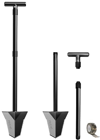 DR.ÖTEK Spade Shovel for Digging, Heavy Duty Garden Spade T Handle, Root Cutter with Extension Shaft Serrated Edge, Solid Digging Tools for Metal Detecting, Planting, Trenching, Edging, 80 & 116 cm