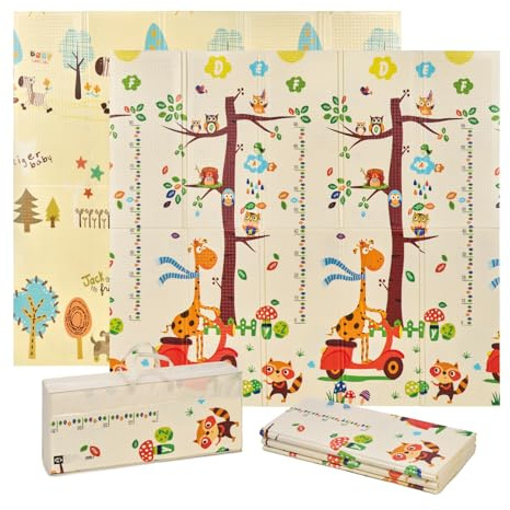 MS Trendy - Tappeto da gioco per bambini, 180 x 200 cm, doppio lato, tappetino molto imbottito (1 cm spesso), pieghevole e con borsa per il trasporto